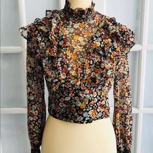 Zara floral printed ruffle blouse